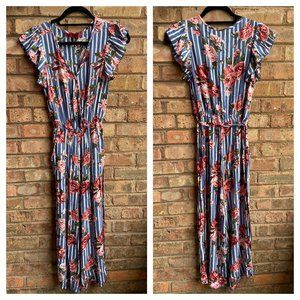 Hot Kiss Floral Striped Short Sleeve Jumpsuit